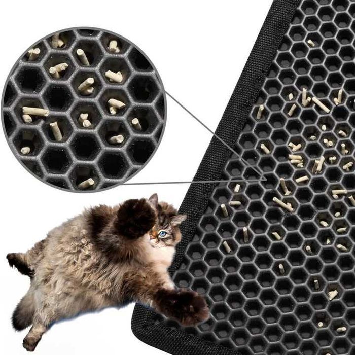 MATA POD KUWETĘ WYCIERACZKA Dla Kota Dwuwarstwowa Szara XXL 60x45 cm