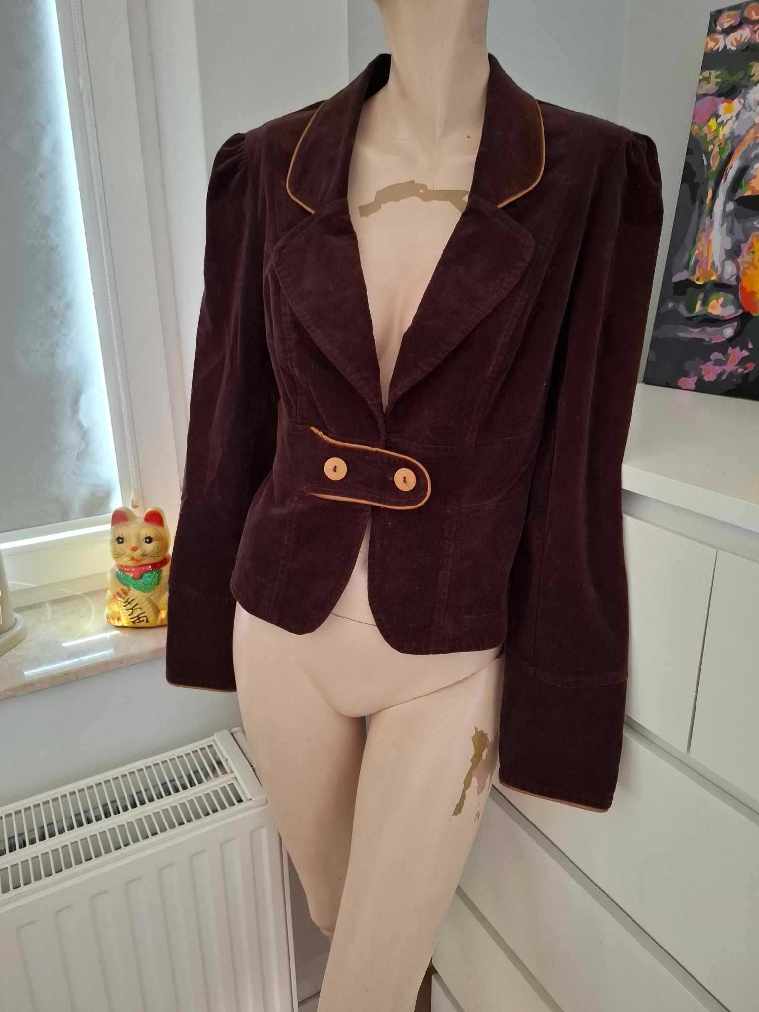 40 brązowa marynarka żakiet garsonka garnitur blezer elegancka vintage