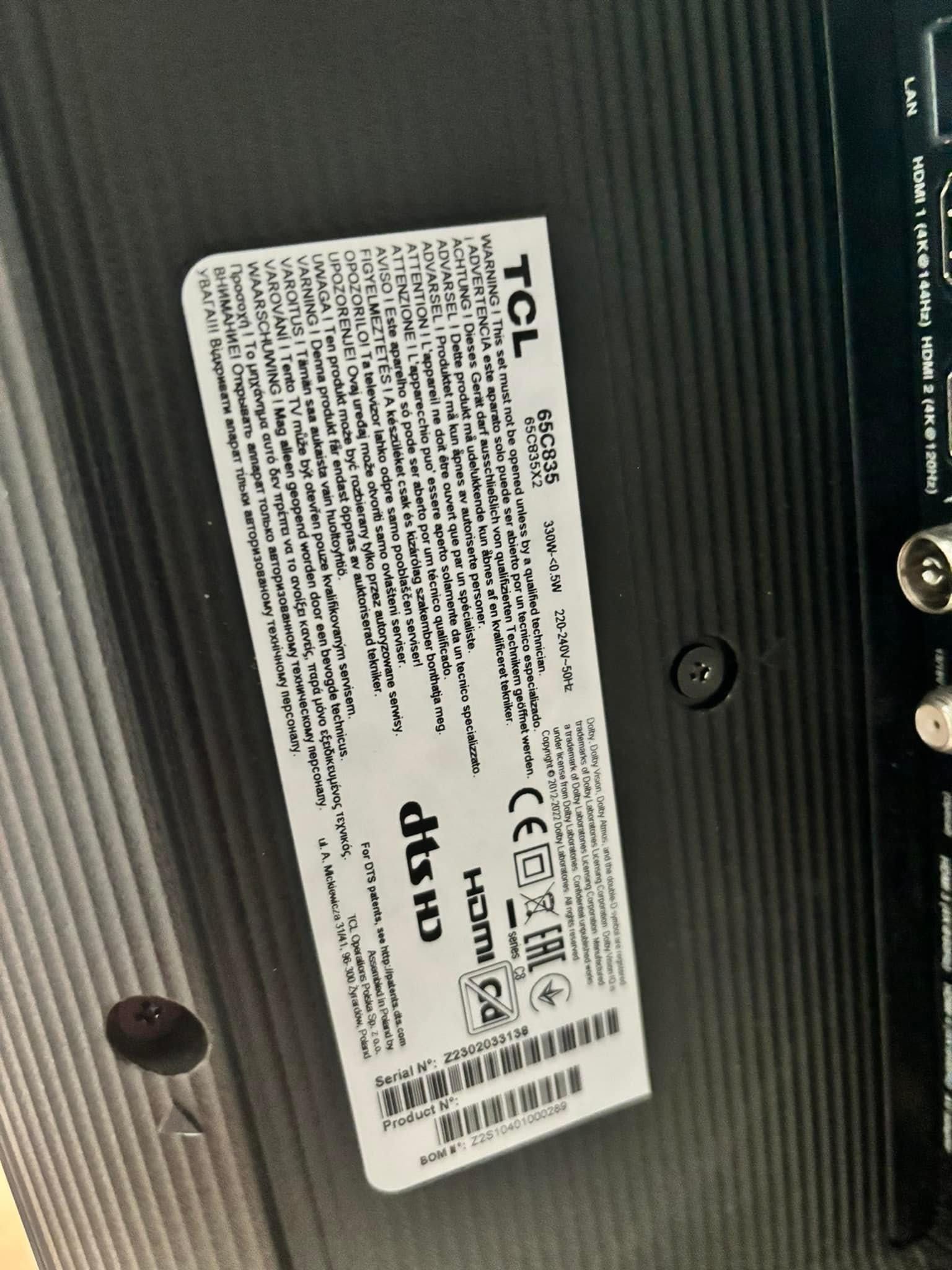 TCL65 C835 MINILED uszkodzona matryca