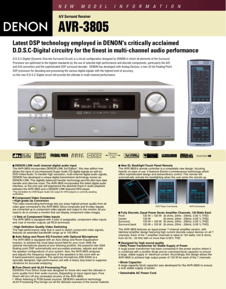Denon AVR 3805 amplituner kina dokowego 7.1 pre aut receiver