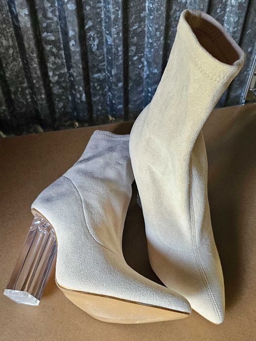 Damskie buty na wysokim obcasie botki Lady zimowe przezroczyste obcasy