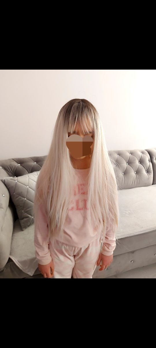 Długa blond peruka włosy z odrostem