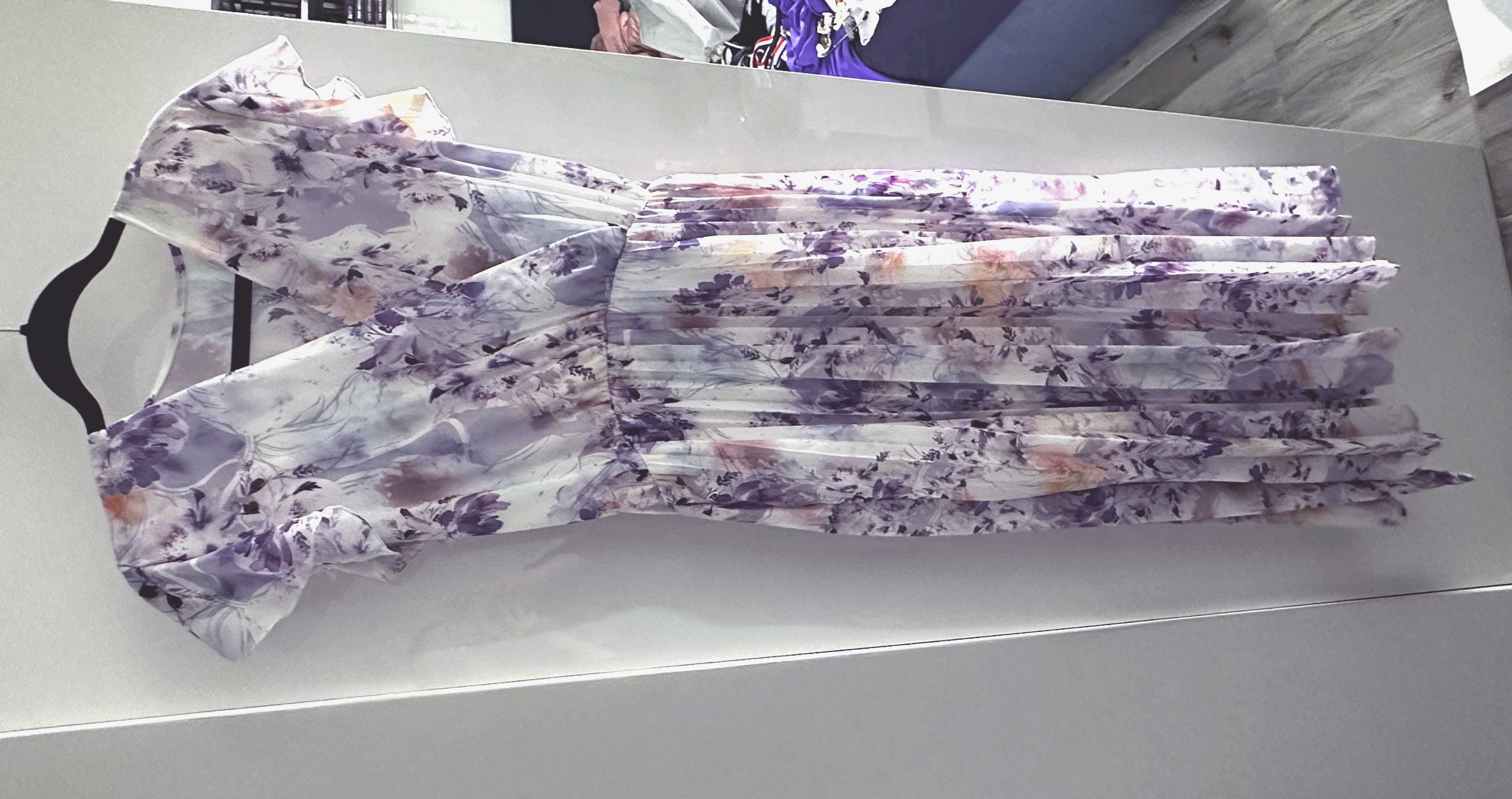 Maxi sukienka włoska plisy kwiaty floral fiolet lila S-L
