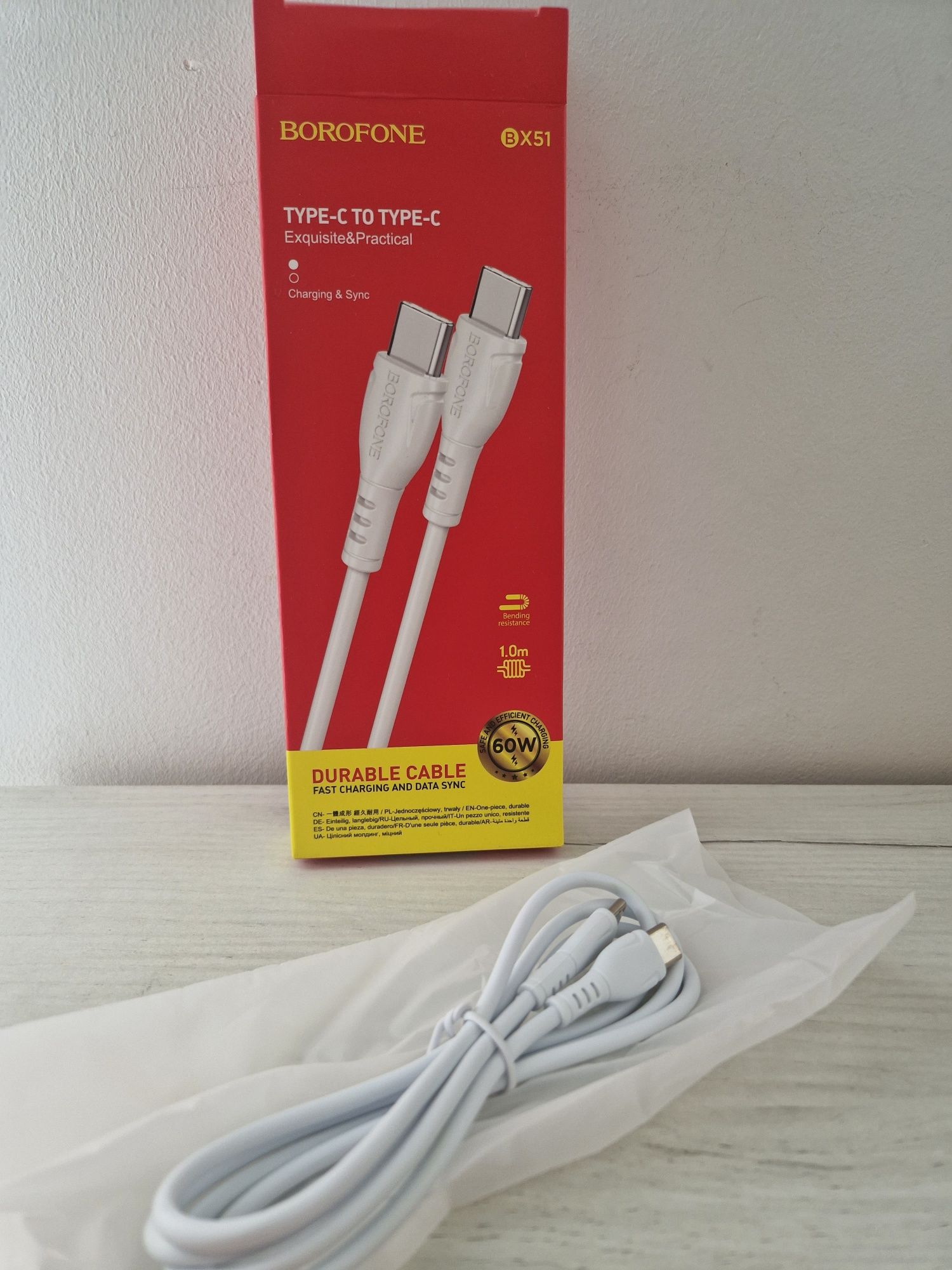 Borofone Kabel BX51 Triumph - Typ C na Typ C - 60W 1 metr biały