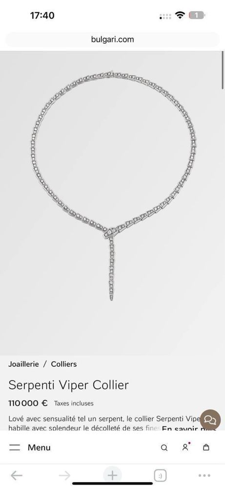 Колье в стиле BVLGARI Serpenti Белое золото
