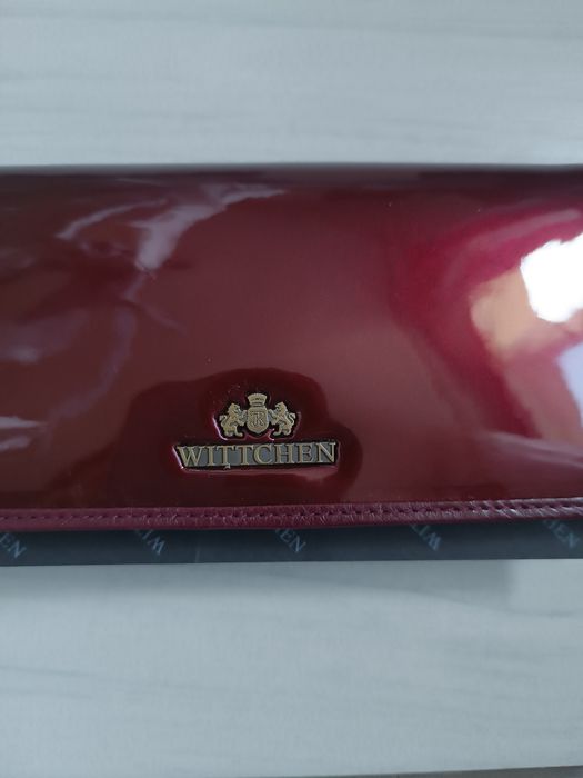 Duży portfel damski Wittchen, bordowy, skóra lakierowana, Verona
