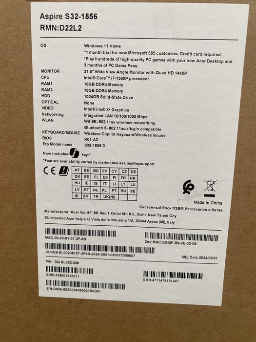 Acer Aspire S32 SELADO