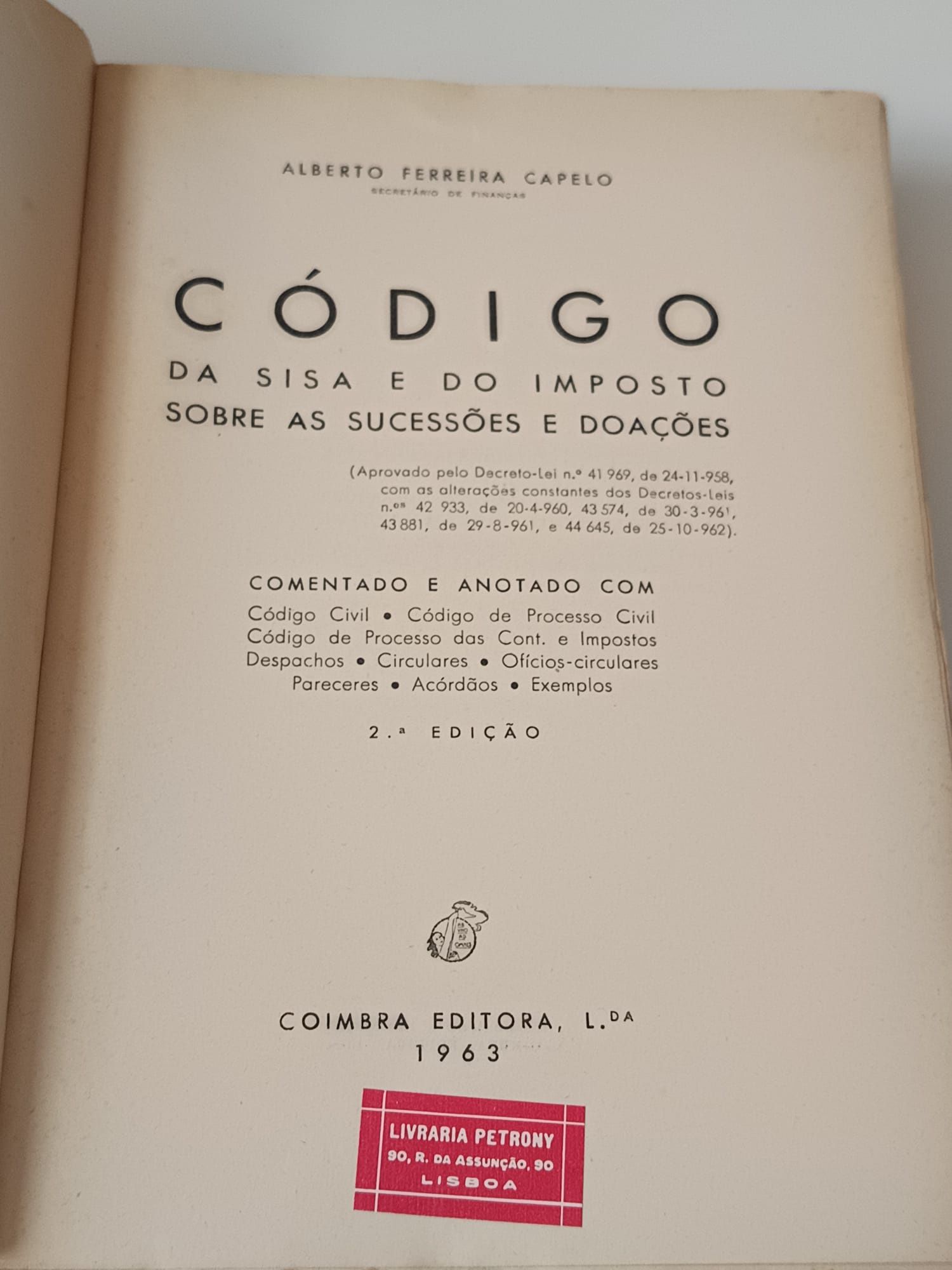 Codigo da sisa imposto de sucessões e doações (1963)
