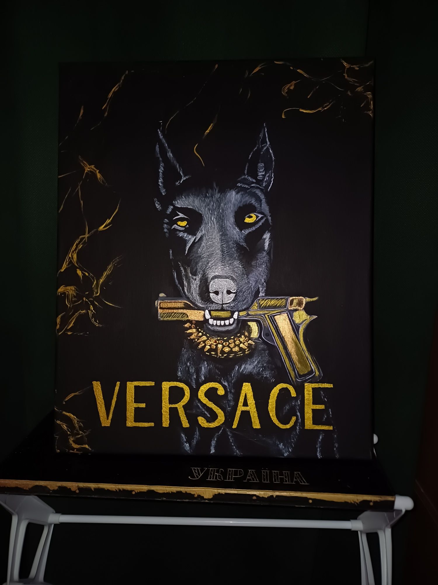 Картина Доберман Versace бренды подарок успех деньги pop art интерьер