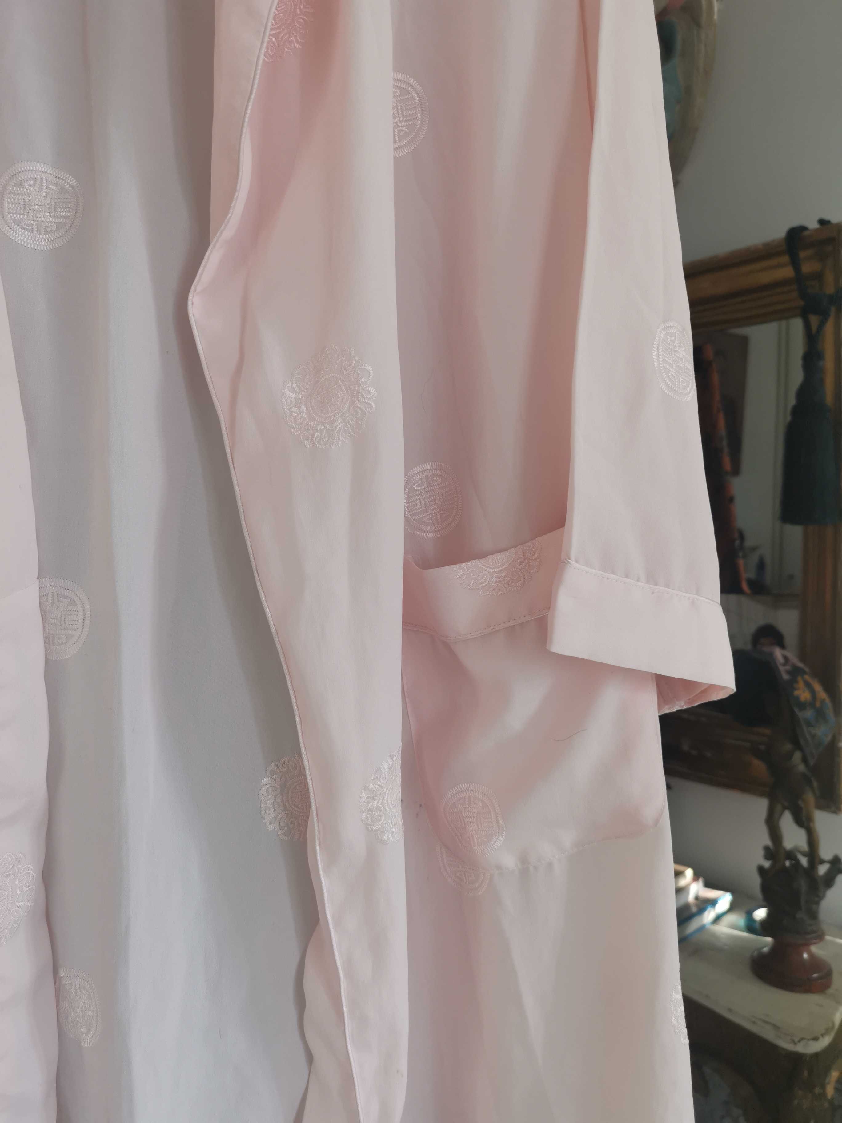 Piekne kimono szlafrok 100% jedwab jasny orient roz r.