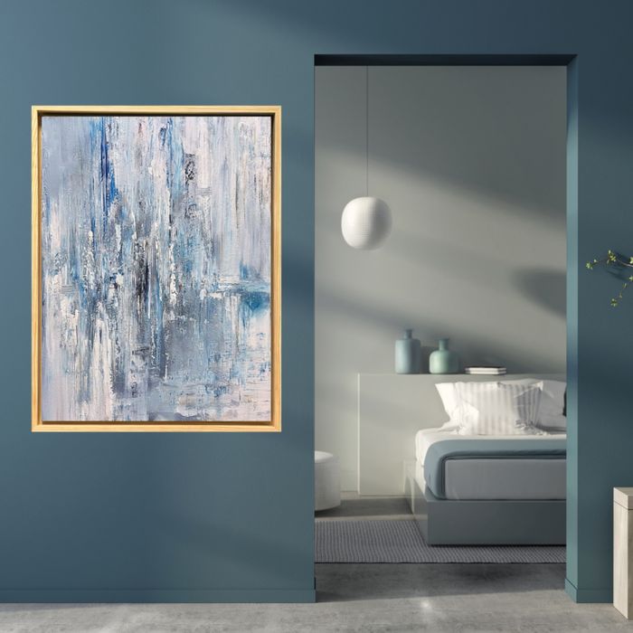 Obraz na płótnie niebieski w ramie abstrakcja ręcznie malowany