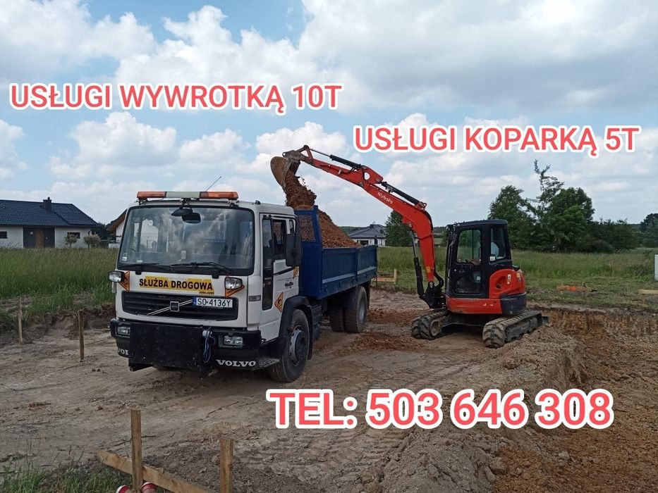 Usługi koparką obrotową plus młot do kłucia. Koparko ładowarka