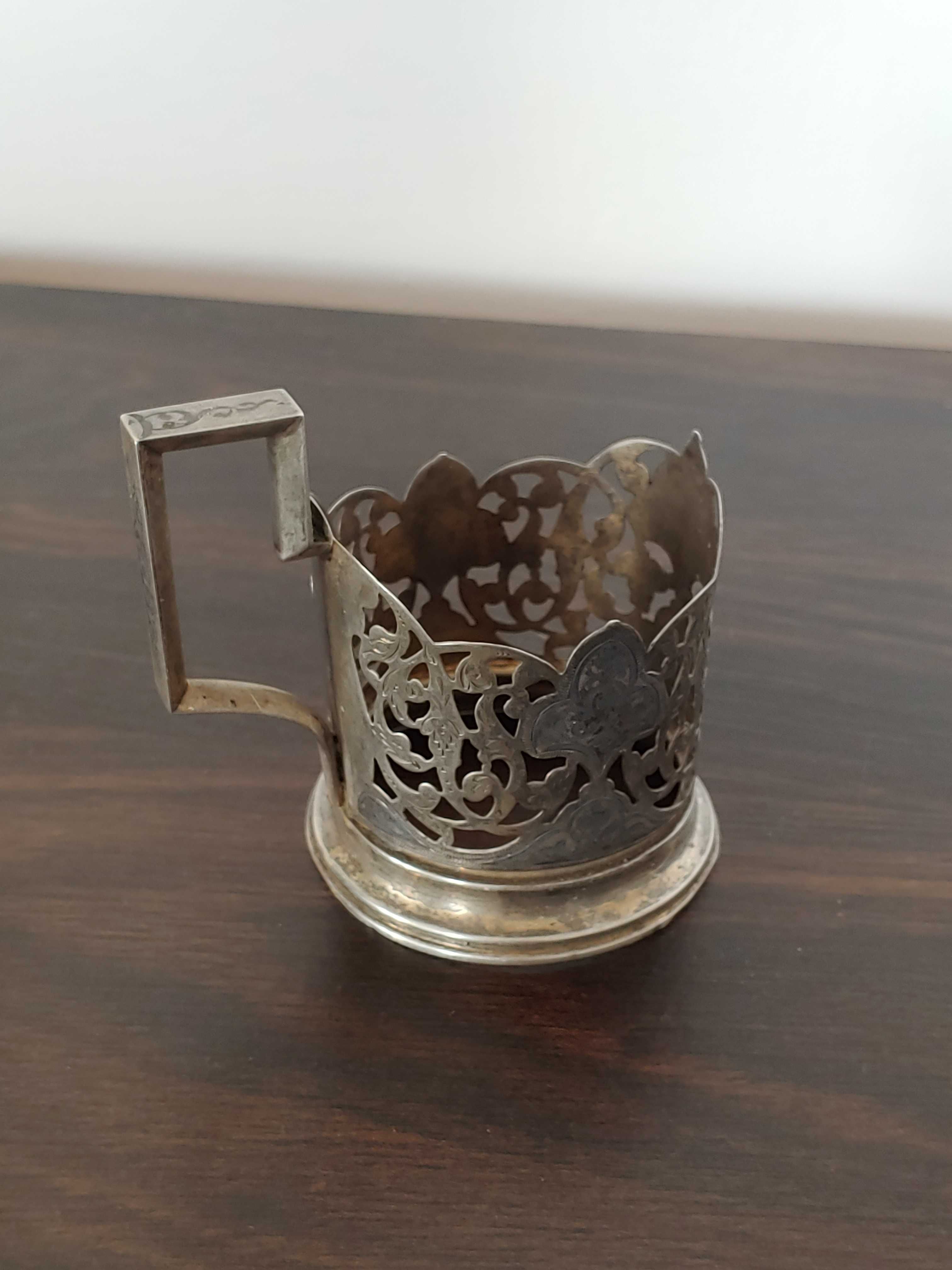 Podstakannik (koszyczek na szklankę) dekoracja NIELLO, srebro