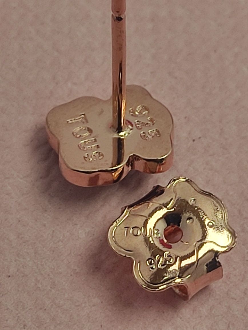 Kolczyki z misiem 7 mm różowe srebro vermeil 925 z onyksem