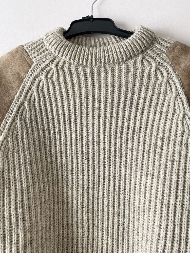 Welniany popielaty sweter gruby vintage