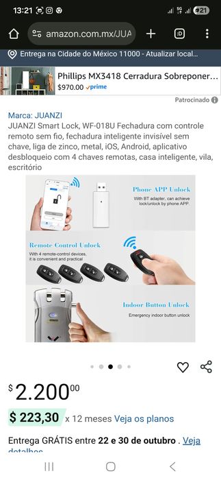 Fechadura eletrónica p/porta
