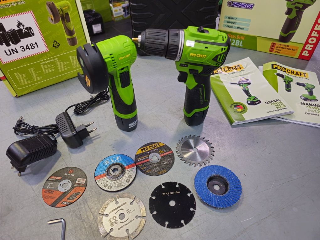 Комплект Мини Болгарка Procraft PGA12 + Шуруповерт PA18bl +Диски 7шт