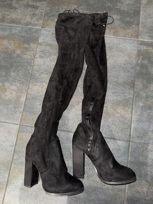 Замшеві чорні ботфорди/сапоги/чоботи ASOS