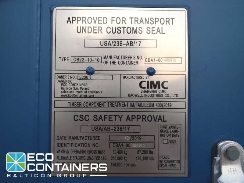 Kontener morski 20'DC one way nowy 6m / ZK