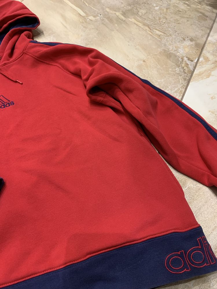 Czerwona bawełniana bluza z kapturem Adidas