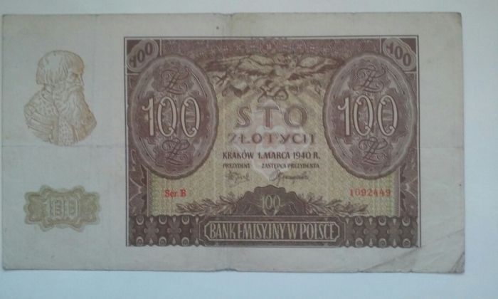 Fałszerstwo ZWZ banknotu 100 zl 1940 r