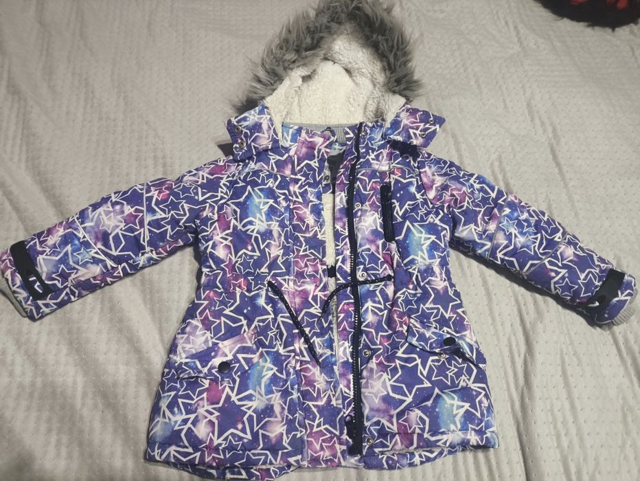 Gruba ciepła kurtka zimowa narciarska 92-98 dziewczynka zima śnieg
