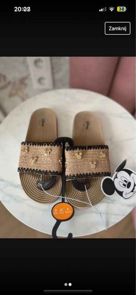Primark Mickey Mouse nowe klapki 37