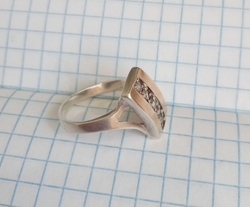 Кольцо перстень срібло 875 проба, золоті накладки, 18,5 р. Вінтаж