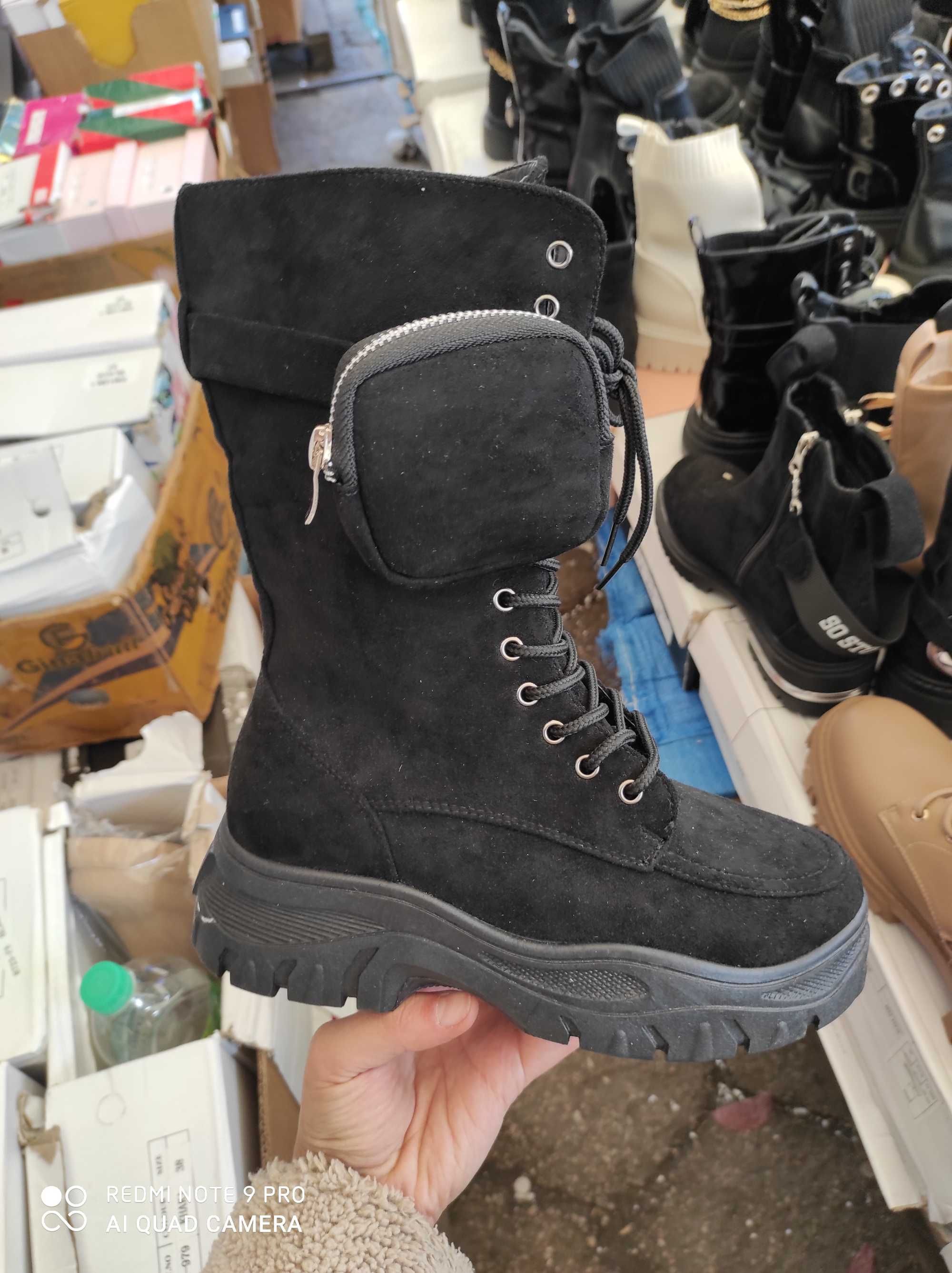 BOTKI ZAMSZOWE buty damskie 37 z kieszonką sznurowane ciepłe zimowe