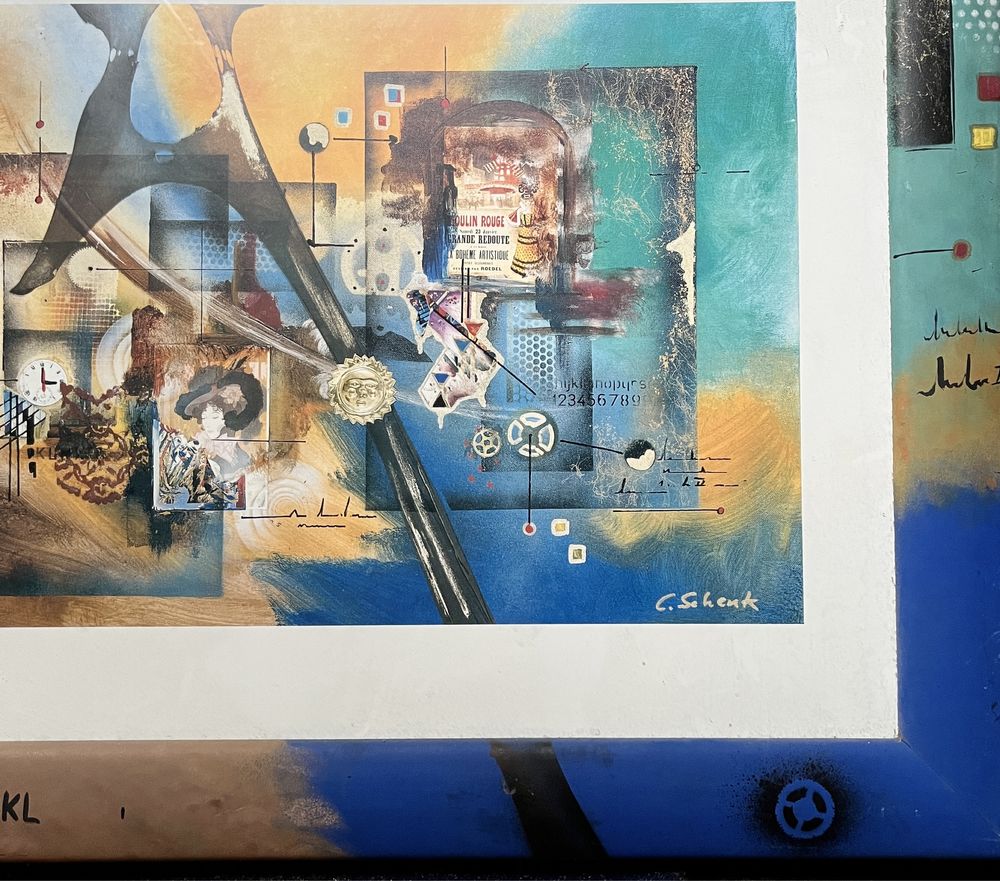 Abstrakcja - wielka grafika Claus Schenke 1970r limitowana 83x62
