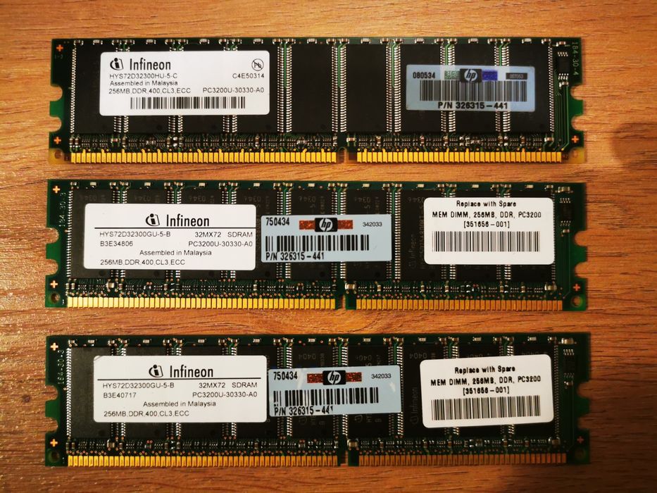 3x 256MB DDR PC3200 ECC 400MHz (768MB) HP Infineon