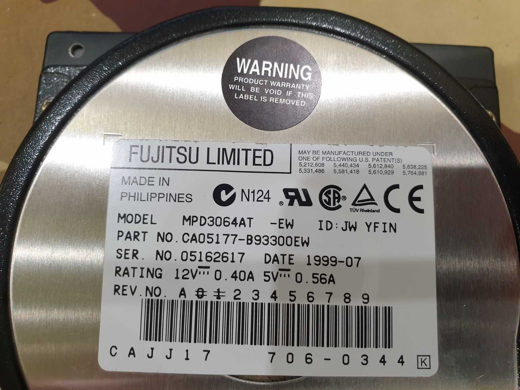 HDD Fujitsu 6GB 5400RPM ATA/IDE CA05177-B93300EW ,1999 год