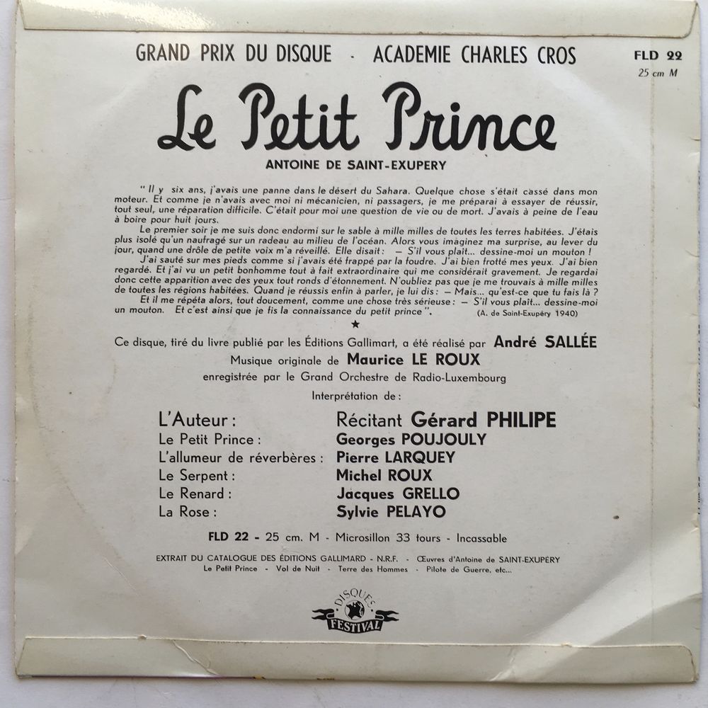 Vinil 25cm Le Petit Prince, Maurice Le Roux