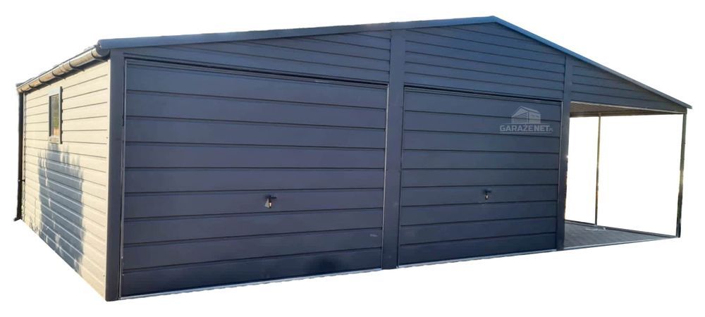 GARAŻ BLASZANY 6m X 6m Wiata 3m 2X Brama Drzwi Blachodachówka GB308
