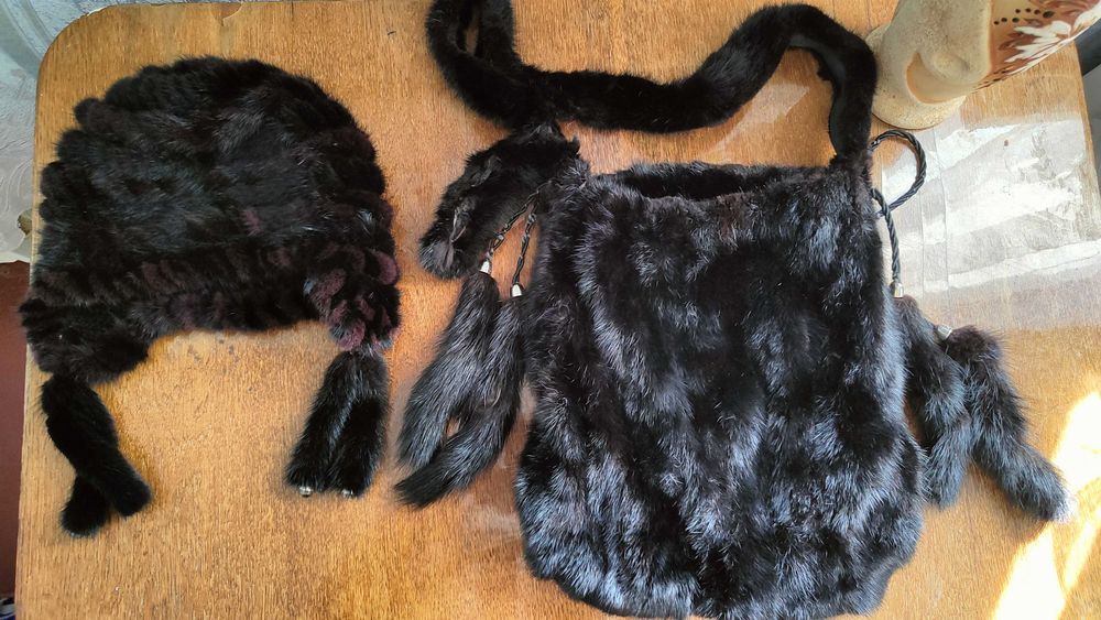 Норковый комплект Шапочка и Сумочка