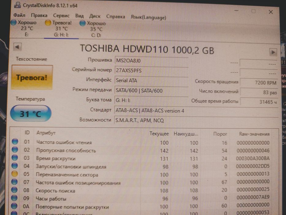 HDD Toshiba 1 Тб, гарний стан, гарантія