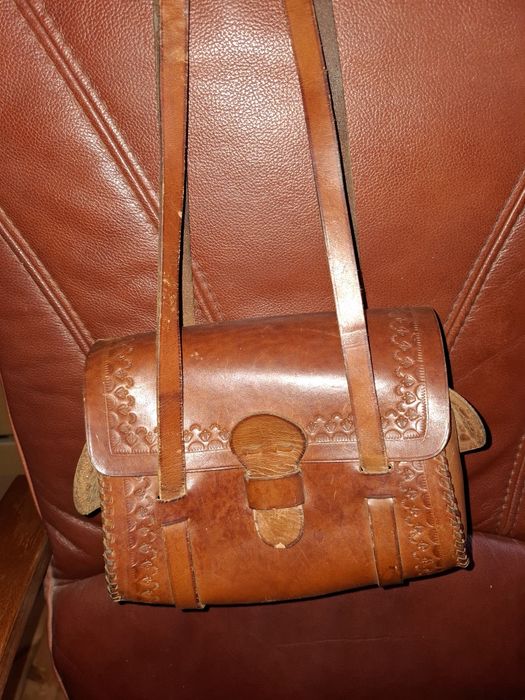 Torba skórzana góralska,folk, PRL