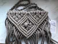 Torebka pleciona szara BOHO makrama polski hand made Sisfox + krem