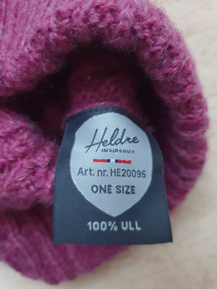 Ciepła czapka 100% wełna zgaszony fiolet Heldre