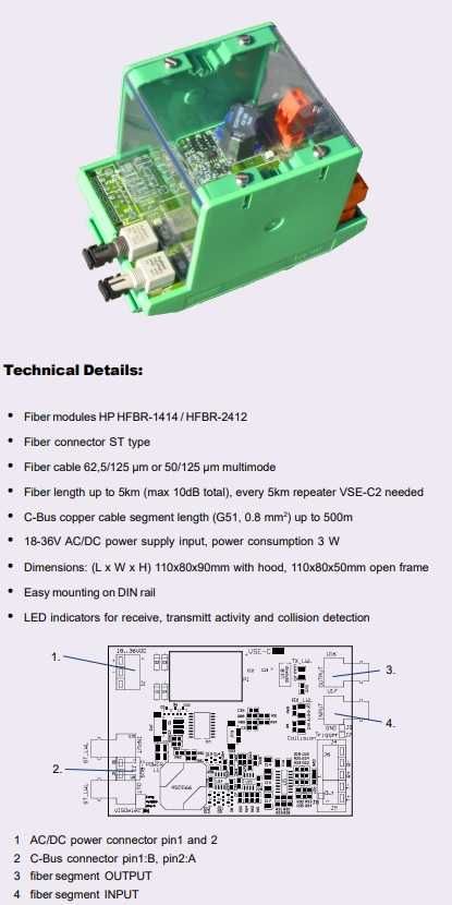 Visoelec VSE-C1  перетворювач C-Bus G51 в оптоволокно