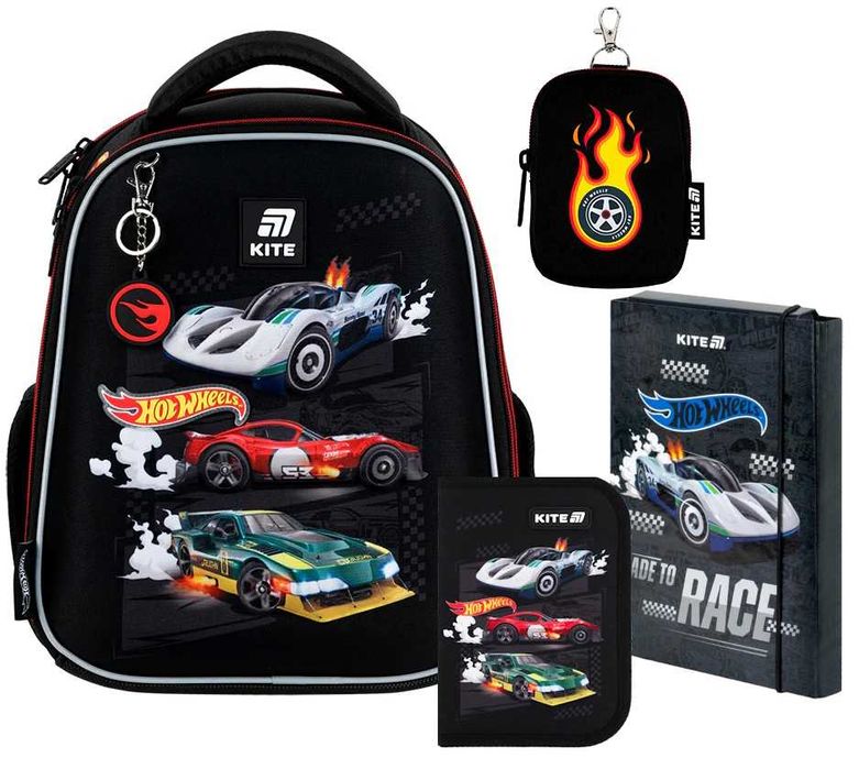 Шкільний набір Kite Hot Wheels рюкзак, пенал, папка розмір S 115-130см
