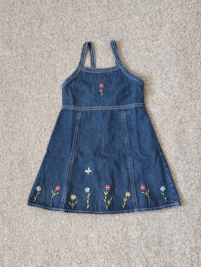 Jeansowa sukienka na szelkach ogrodniczka z haftem 3-4 lata roz. 104