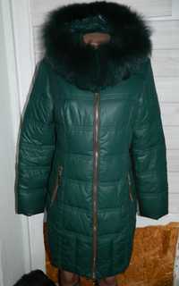 Р. 44-46 Женская зимняя куртка пуховик тёмно-зелёный