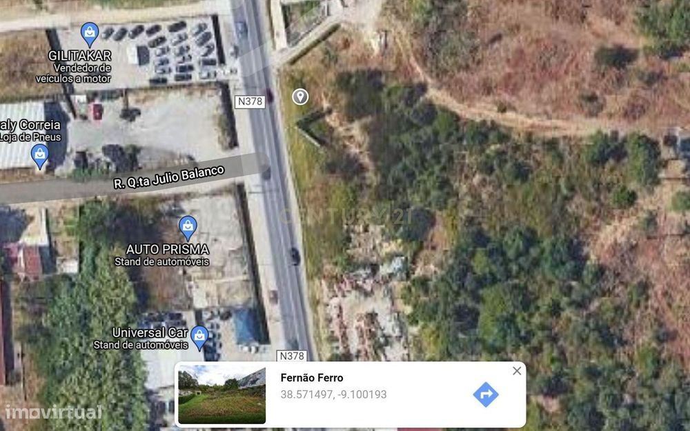 Terreno Urbano 1.520m2 | Estrada Nacional 378 | Fernão Ferro