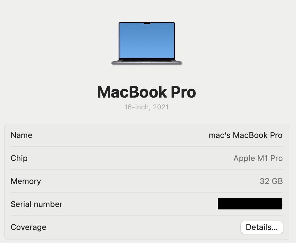 MacBook Pro 16 2021 16-Core GPU M1 Pro 32GB RAM 512Gb Space 87%