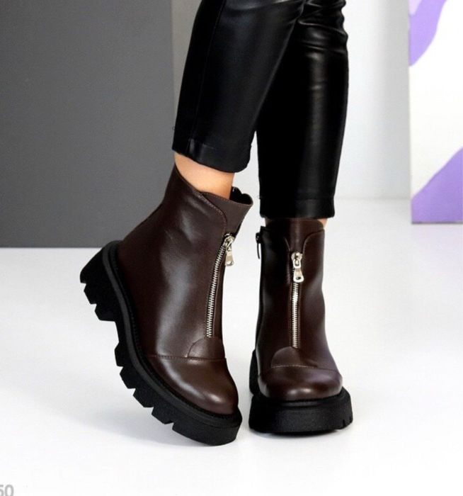 Черевики зимові шкіряні шоколад , коричневі , ботинки  кожа