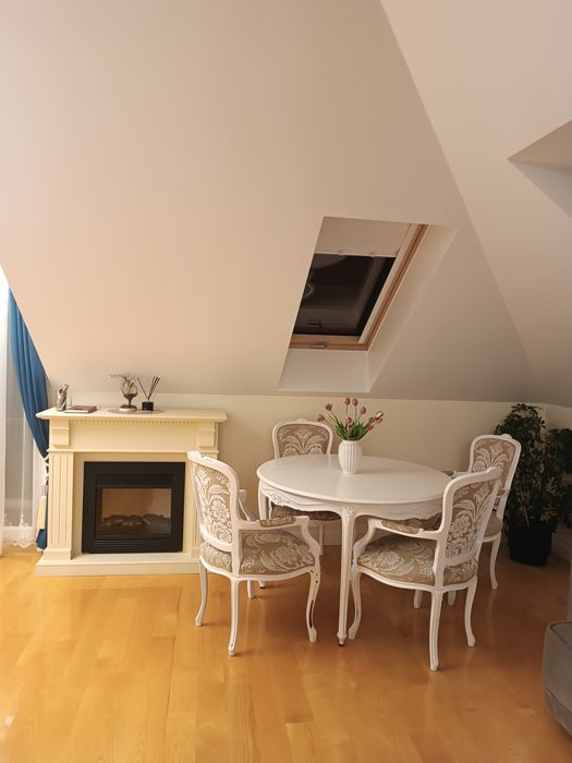 Zestaw stół 120cm/160cm rozkładany +4 krzesła Ludwiki (debowe włoskie)