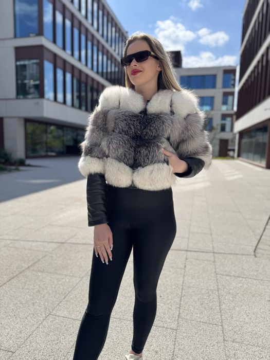 Futro naturalne / kurtka xs/s nowa z lisa 2 w 1 krótka Premium biała