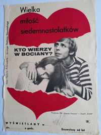 Plakat filmowy Kto wierzy w bociany 1970 Oryginał Prl Vintage