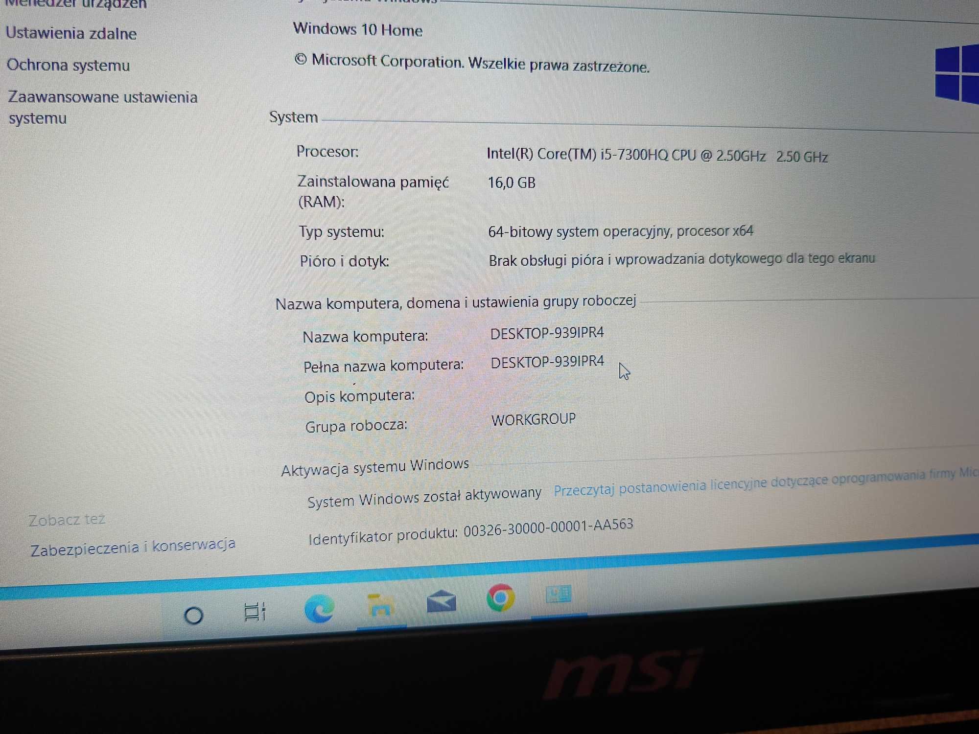 Gamingowy laptop do gier MSI Core i5-7300HQ 16GB SSD 1240GB GTX1050